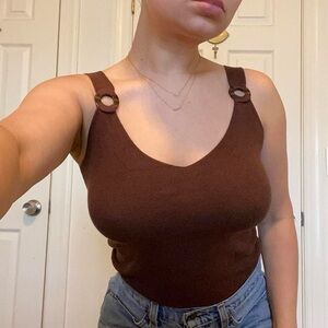 brown knit tank top with circle detail